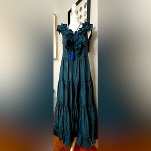 Samuel Dong Long Blue Ruffle Zipper Dress size S
